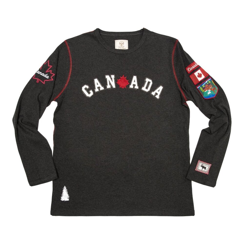 Souvenir MENS CANADA PATCH SHIRT M grey maple leaf NWT LS crew neck pullover GGS